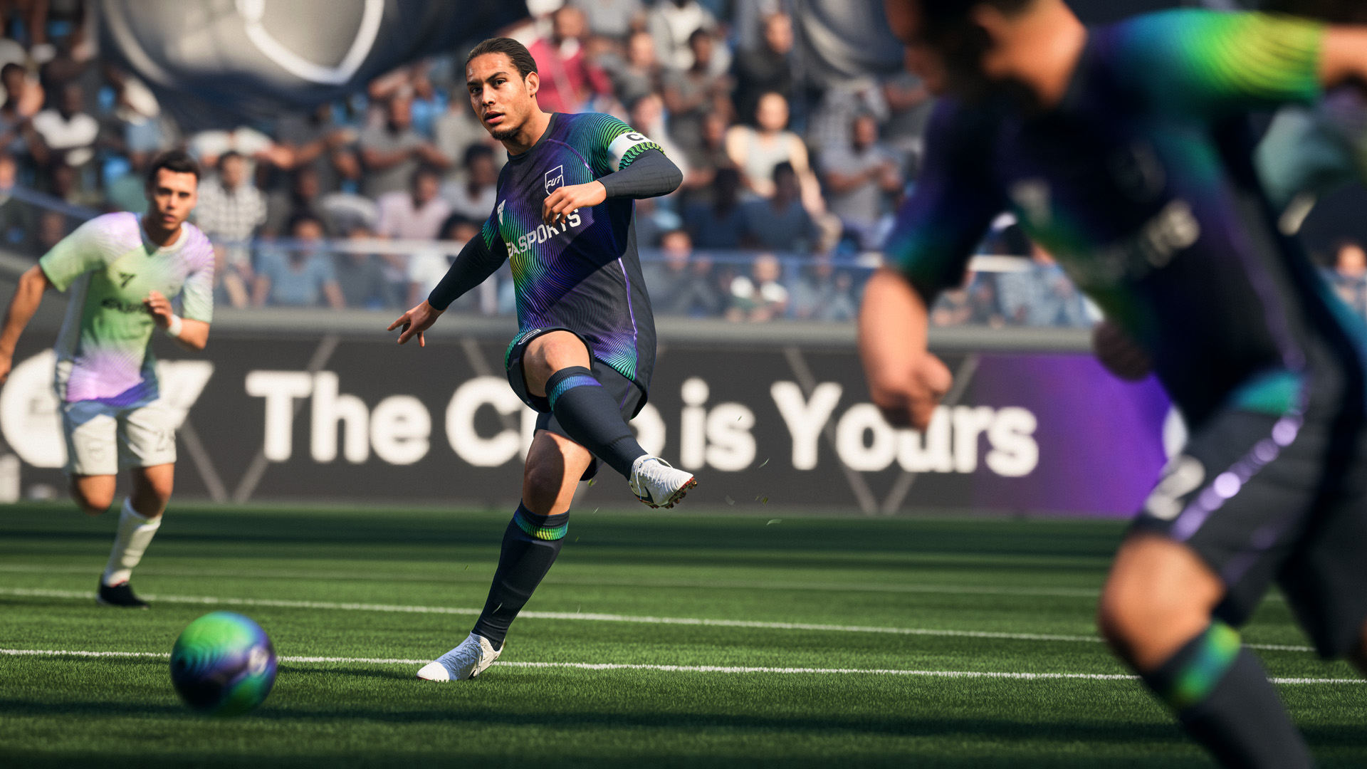 In-game screenshot of a football match in EA Sports FC