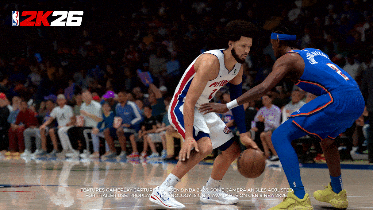 NBA 2K gameplay showing player movement and court play